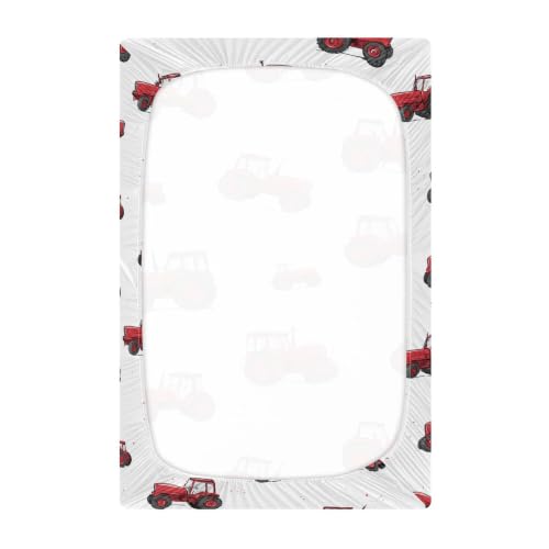 Image of Farm Red Tractor Crib Sheets Soft Breathable Fitted Baby Crib Sheets Mattress Cover for Girls Boys, 52 inch x 28 inch x 9 inch