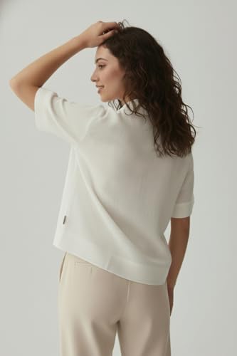 Image of ANNI Designer Women Cream Cotton Embroidered Tops | Floral Thread Work Short Sleeve Shirt | Casual Summer Wear for Office & Daily Use