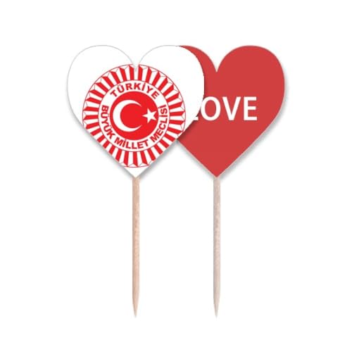 Cure-dents drapeau Turquie en cœur pour décoration de cupcake et buffet