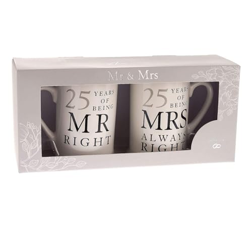 Amore 25th Anniversary Set of 2 China Mugs 'Mr Right & Mrs Always Right' WG67725