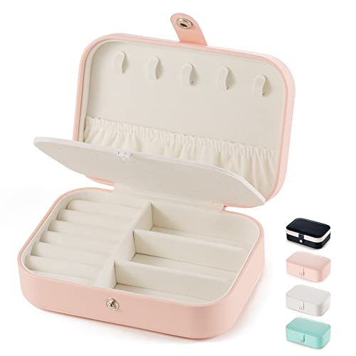 Image of TRODANCE Jewelry Travel Case,Small Travel Jewelry Organizer, Portable Jewelry Box Travel Storage Organizer Portable Display Storage Box For Rings Earrings Necklaces Gifts (Small-Pink)