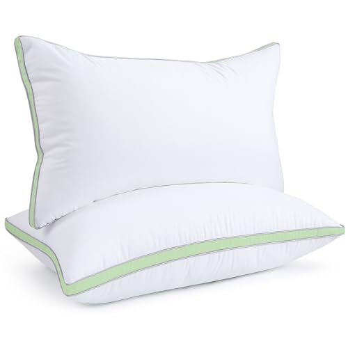 Image of viewstar King Size Pillows Set of 2, Firm Support Bedding, Green | Down Alternative, Gusseted, Hotel Quality, Fluffy Plump Filling, Oeko-Tex Certified, Machine Washable, for Side Sleepers