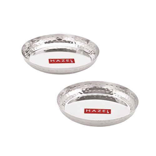 Image of HAZEL Stainless Steel Nashta Plate 15.5 cm, Set of 2 | Hammered Finish Wall Round Steel Thali Snacks Plate for Daily Use Home, Office & Restaurant