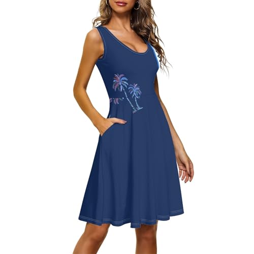 Image of TOADDITDO Women's Sleeveless O Neck Beach A-Line Party Coctail Tank Dresses Flared Sundress