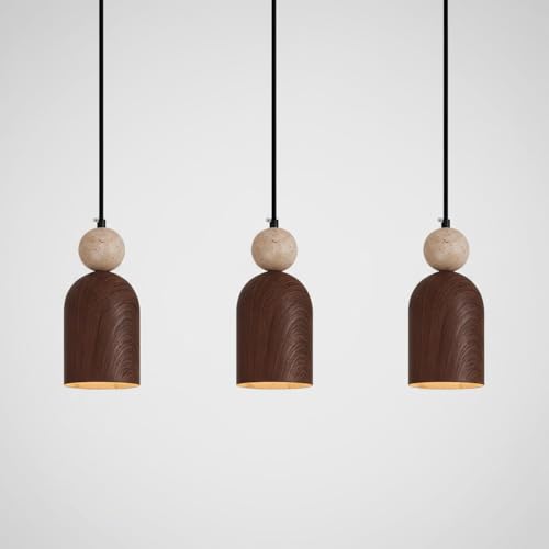 Luces colgantes estilo Mid Century de travertino amarillo y madera para salones de diseño exclusivo