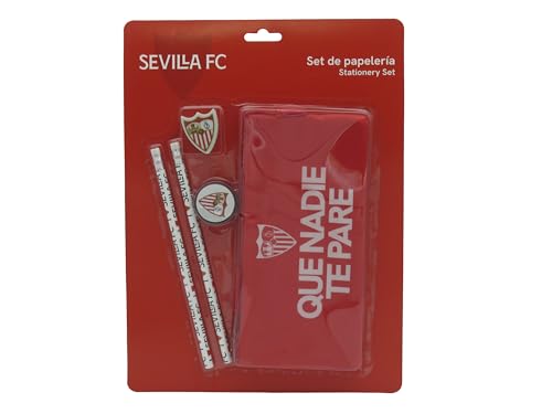 CYPBRANDS Sevilla, Set de Papelería, Escritura, Estuche, Lápices, Sacapuntas, Goma de Borrar, Color Rojo, Producto Oficial