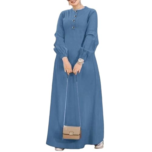 Robe longue musulmane pour femme JYHBHMZG de couleur unie avec manches longues