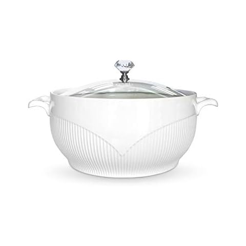 ABHOME Ceramic Soup Tureen with Glass Lid Cover