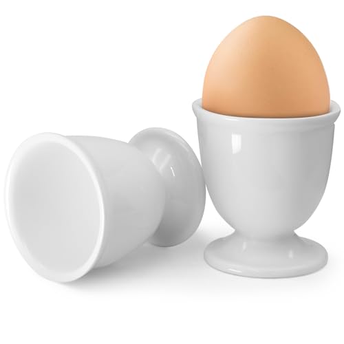 vibedor 2 Pcs Ceramic Egg Stand Holders, Porcelain Egg Holders White Egg Cups for Soft Boiled Eggs in Kitchen, Restaurant for Breakfast and Party Dinning