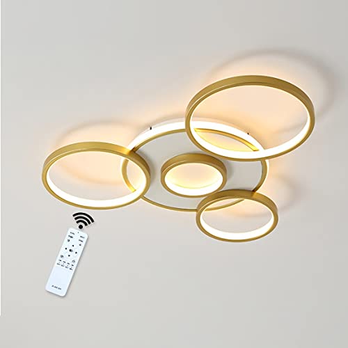 Plafonnier LED dimmable 58W doré de 70cm pour salon moderne avec télécommande