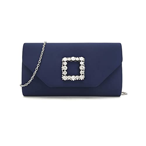 IXEBELLA Satin Evening Bag for Women Clutch Purse Embellished Crystals