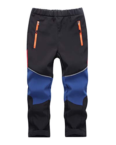 CAMLAKEE Pantalones Senderismo Niño Pantalones Trekking Niña Impermeables Pantalón Softshell Transpirable Pantalon de Escalada, Negro Azul, L Cover