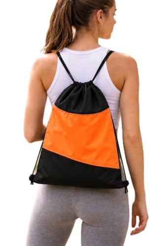 Mochila Saco de Academia laranja com zíper nylon Feminina Masculina Natação Futebol