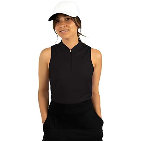 Three Sixty Six Womens Sleeveless Collarless Golf Polo Shirt with Zipper - Quick Dry Tank Tops for Women Black Cover