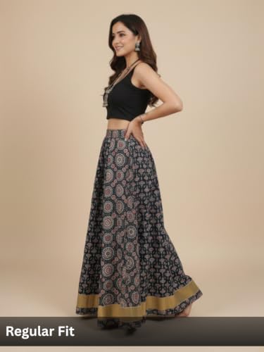 Image of GRECIILOOKS Women's Casual Summer Beach Skirts | Maxi Skirt for Women High Waist | Boho Ethnic Flared Skirts | Indian Long Skirt Rayon Printed | Elastic Waist Long Skirt's for Women