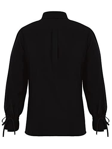 Karlywindow Men's Medieval Pirate Shirts Lace Up Stand Collar Wide Cuff Halloween Costume Shirt Tops #TOP1