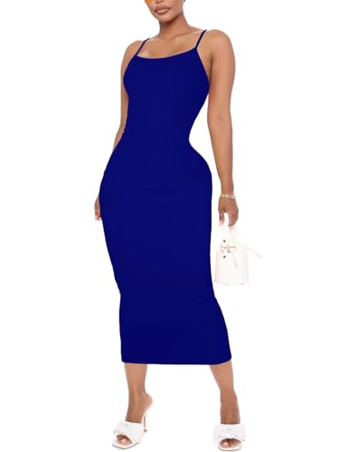 Image of Women's Midi Bodycon Tight Dress - Spaghetti Strap Summer Casual Leopard Cheeath Print Club Party Long Fitted Slip Dresses