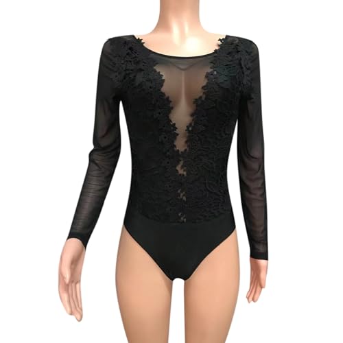 Image of RARITYUS Women Sexy Lace Bodysuit Jumpsuit See Through Mesh Sleeveless /Long Sleeve Tops Swimsuit for Party Outfit
