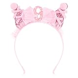 Atoden 9 Year Old Headband 9th Birthday Decorations for Girl Nine Birthday Girl Gifts Glitter Sequin Hat with Bow Princess Tiara Crown for Party Anime Costume Outfit Photo Props Pink