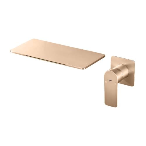 Image of AQUIEEN Plato Wall Mounted Waterfall Basin Mixer Tap | Modern Single Lever Concealed Basin Faucet | Contemporary Bathroom Sink Mixer (Rose Gold)