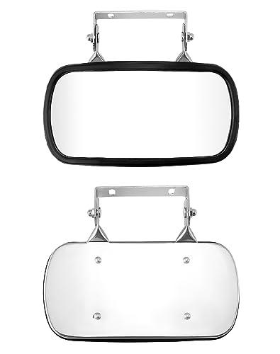 Espejo para tractor QWORK rectangular convexo de acero inoxidable con fijación en U 2