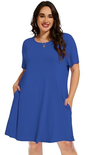 Image of elescat Plus Size Summer Dresses for Women Casual Short Sleeve Pockets Loose Oversized T Shirt Sundress 2026