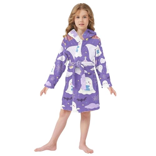 Bath Robe Kids Girls Purple Bat Halloween Print Hooded Bathrobe For Girls2