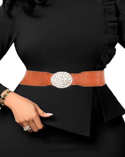 Brown Elastic Waist Belts for Women Plus Size Vintage Belt Rhinestone Belts for Dresses4