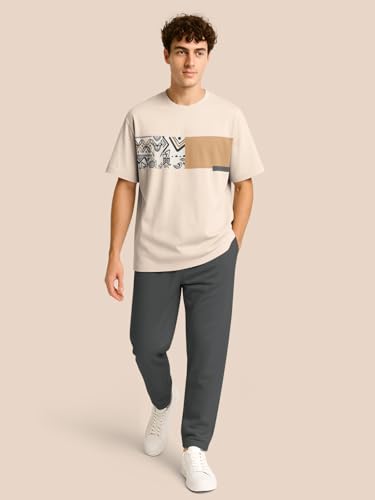 Image of BULLMER Trendy Half Sleeve Oversized Cotton Blend Crew Neck Tshirt for Men