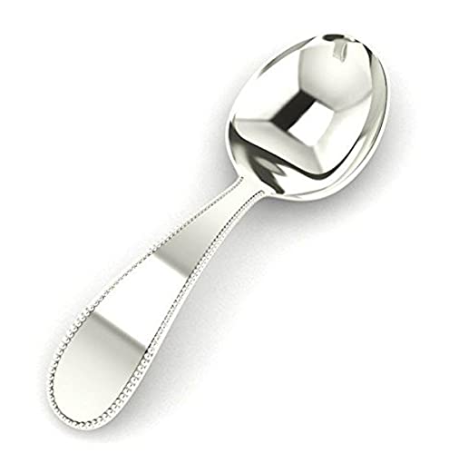 sterling silver beaded feeding baby spoon - premium quality food grade standard 925 solid sterling silver spoon - engravable gift for baby with a beautiful gift box