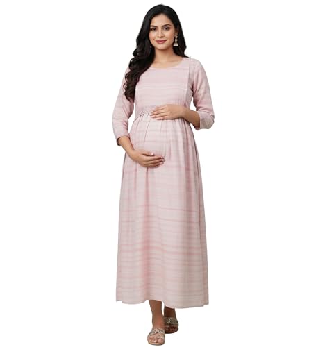 Image of DUMMY SHAPE Feeding Kurtis for Women Cotton Blend | Printed Pregnancy Flare Kurta with Dual Nursing Zippers to Pre & Post Partum | Maternity Dresses | Gifts for Pregnant Woman