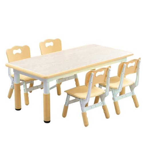 キッズアートテーブルと椅子セット、4席高さ調節可能、子供用学習テーブル、子供用アクティビティテーブル、お手入れ簡単、組み立てやすいプラスチック製幼児用テーブルと椅子セット、学校、家庭用 (Color : E, Size : 120x60x47-59CM)