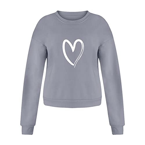 Hoodies For Teen Girls 14-16 Aesthetic Fashion Women's Warm Sweatshirt Casual Long Sleeve O Neck Soft Love (Grey, M) #TOP2
