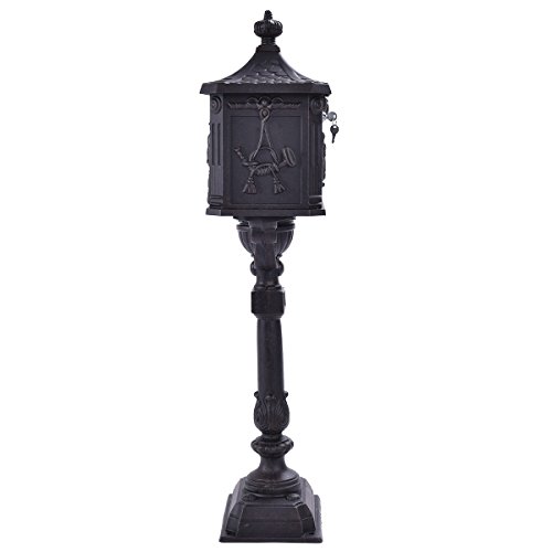 KCHEX Mail Box Heavy Duty Mailbox Postal Box Security Cast Aluminum Vertical Pedestal (Black) - Thumbnail 3