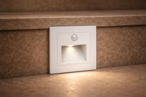 Image of JACKAL 3W LED Step Light, 120V Stair Light Indoor /Outdoor Ultra Bright, IP65 Waterproof, 3000K (WW) White Body | Perfect for Home Decor, Stairway, Pathway, Driveway, with Motion Sensor