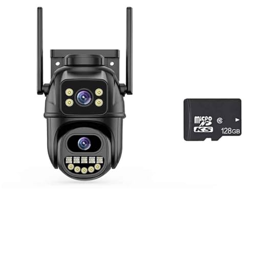 Cámaras de seguridad, Cámara IP WiFi HD de 8 MP for exteriores con zoom, 2 lentes y pantallas. PTZ seguimiento automático for seguridad doméstica videovigilancia Para el hogar(2LENS 8MP ADD 128G)