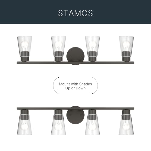 Image of Kichler Stamos 31.25 inch 4-Light Soft Modern Vanity Light with Clear Glass in Olde Bronze, (8.25 inch H x 31.2 5 inch W), 55122OZCLR