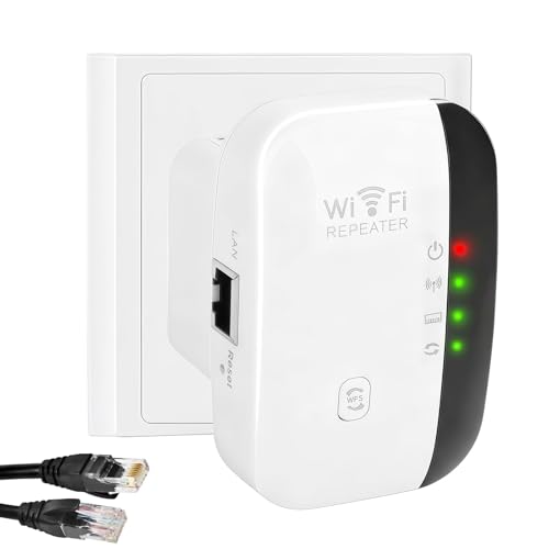 Repetidor WiFi 300Mbps, Amplificador Señal WiFi de Largo, Extensor WiFi con Puerto Ethernet y Modo Repetidor/Ap, Configuración 1 Touch WPS, Compatible con Todos los Dispositivos