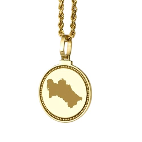 WORLD WIDE GEMS Pendentif rond en argent sterling 925 gravé d'une carte du Turkménistan (25 mm), plaqué or, idéal pour un cadeau unisexe | WW_EGMP_0001