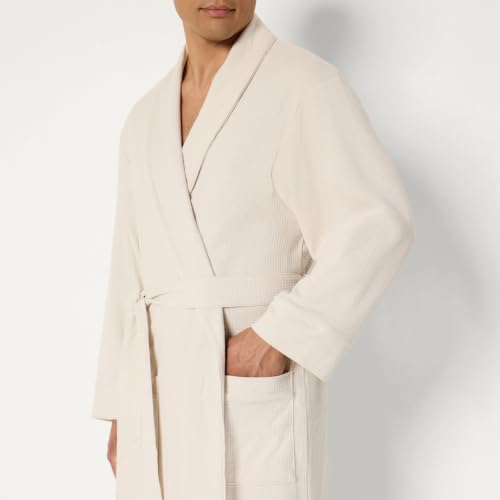 Image of Amazon Essentials Men's Lightweight Cotton Waffle Bath Robe, Mid-Length Loungewear (Available in Big & Tall)