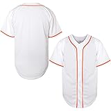 MESOSPERO Blank Jersey Plain Hipster Hip Hop for Men Button-Down Baseball Jersey Short Sleeve Shirt White Black Red Grey S-3XL (White Orange, Medium)