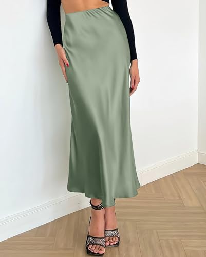 BTFBM 2024 Women Long Satin Summer Spring Skirt Silk Elegant High Waist Cocktail Party Wedding Flared A-Line Midi Skirts