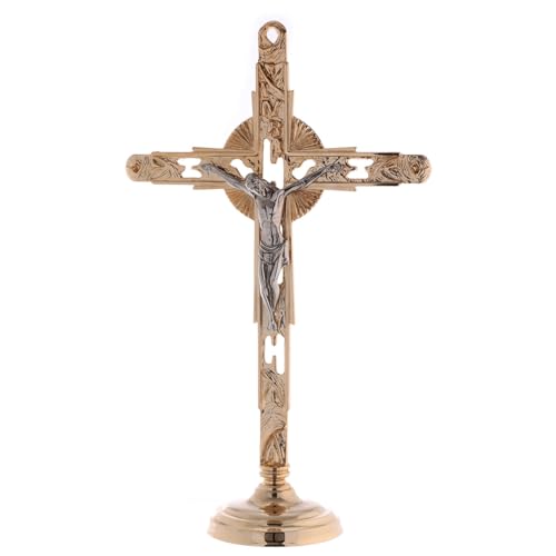 Holyart Brass Altar Set with bicoloured Crucifix and candlesticks