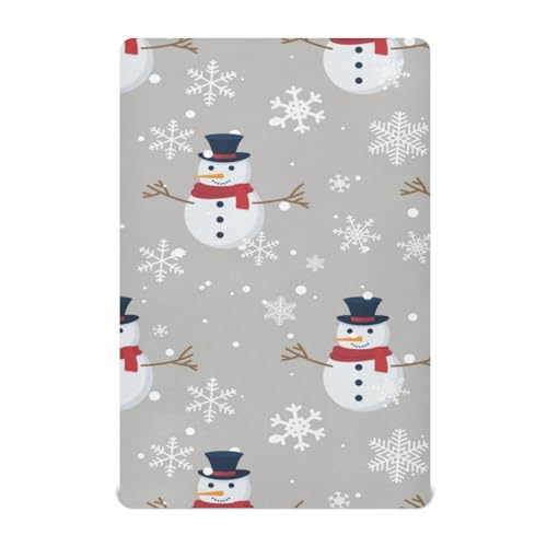 Moudou Christmas Snowman Playard Sheet for Boy Girls, Soft Breathable Fitted Toddler Sheet for Standard Playard Bed Mattress, 39 x 27 x 5 Inch