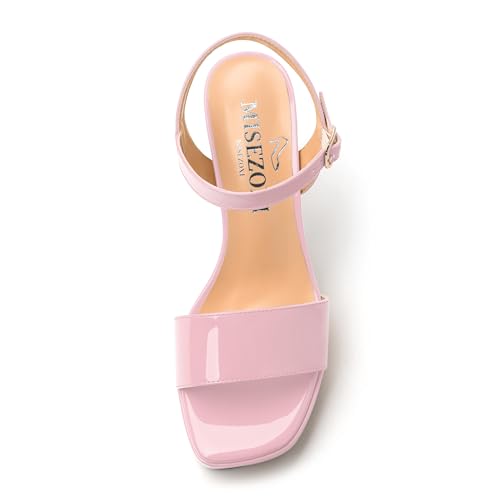 Womens Platform Sandals, Chunky High Heel Sqaure Teo Sandals, Open Toe Comfort Dress Sandals for Women, Ankle Strap Buckle Patent Sandals3