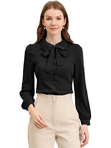 Allegra K Women's Peter Pan Collar Blouse Bow Tie Neck Vintage Button Up Shirt X-Small Black