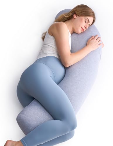 momcozy J Shaped Pregnancy Pillow Side Sleeping & Full Body Support Grey