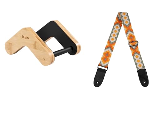 ENO MUSIC Stable and Portable Wood Clip-on Stand and De;icate Acousstic Bass Guitar Strap Kit