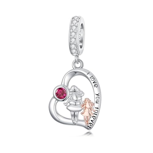 Image of PROESS Father Mother Daughter Charm fit Charms Bracelet Sterling Silver Charms for Bracelets Birthday Valentines Day Gifts for Daughter Mother Lover