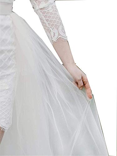 Women Wedding Maxi Tulle Skirts Detachable Train Overskirt Overlay Long Bridal Floor Length Ivory #TOP6